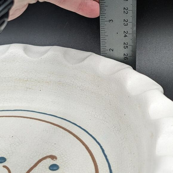 Art Pottery Pie Plate Pan Studio Hand Thrown Scalloped edge signed 11" Kitchen - Picture 8 of 10